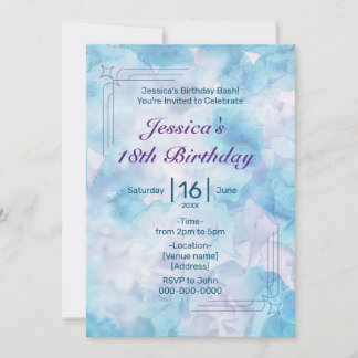Elegant Blue Hydrangea Floral Modern Watercolor Invitation