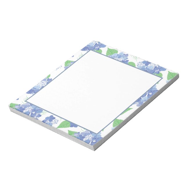 Elegant Blue Hydrangea Floral Notepad (Rotated)