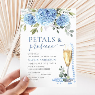 Elegant Blue Hydrangea Floral PETALS & Prosecco Invitation