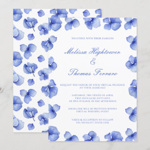 Elegant Blue Hydrangea Floral Virtual Wedding Invitation