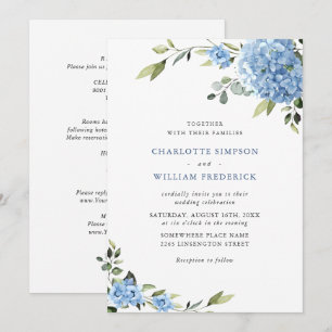 Elegant Blue Hydrangea Floral Wedding All In One Invitation