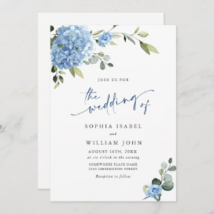 Elegant Blue Hydrangea Floral Wedding All In One Invitation