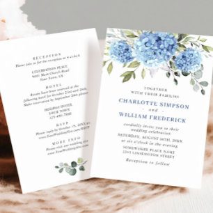 Elegant Blue Hydrangea Floral Wedding All In One Invitation