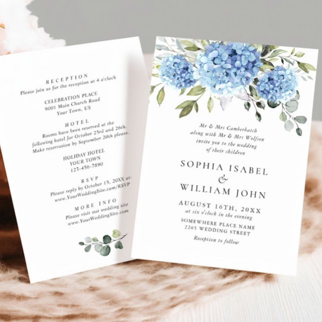 Elegant Blue Hydrangea Floral Wedding All In One Invitation (Creator Uploaded)