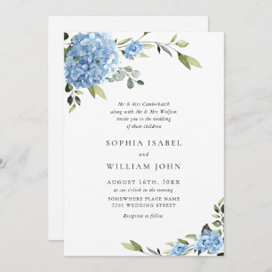 Elegant Blue Hydrangea Floral Wedding All In One Invitation
