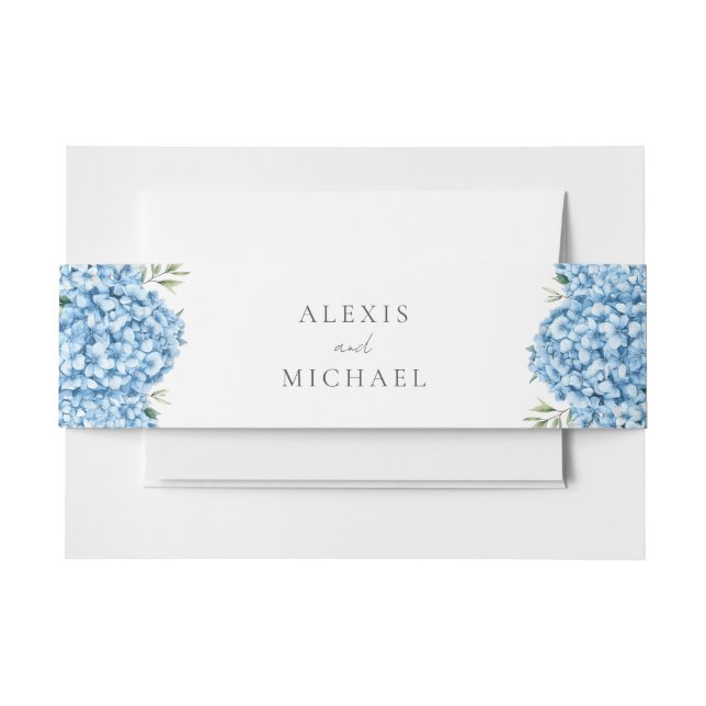 Elegant Blue Hydrangea Floral Wedding  Invitation Belly Band (Front Example)