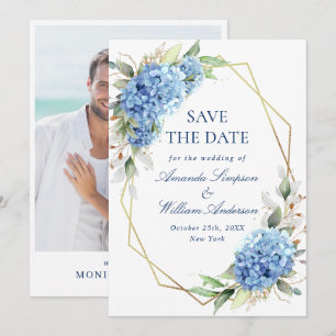 Elegant Blue Hydrangea Floral Wedding Photo Save The Date
