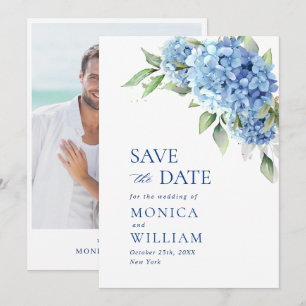 Elegant Blue Hydrangea Floral Wedding Photo Save The Date
