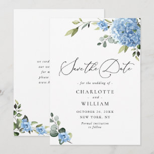 Elegant Blue Hydrangea Floral Wedding Save The Date