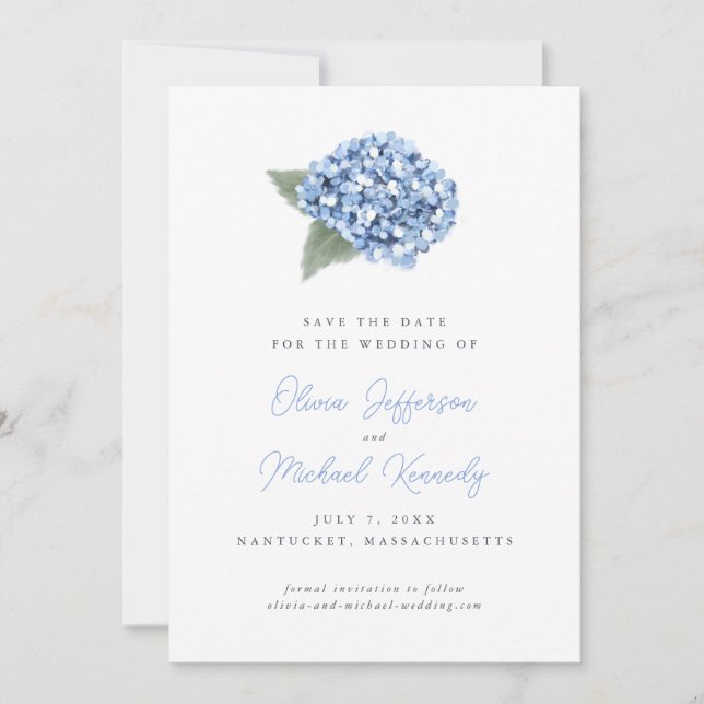 Elegant Blue Hydrangea Floral Wedding  Save The Date (Front)