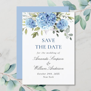 Elegant Blue Hydrangea Floral Wedding Save The Date