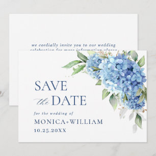 Elegant Blue Hydrangea Floral Wedding Save The Date
