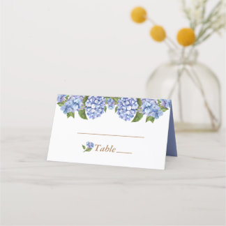 Elegant Blue Hydrangea Floral White Wedding Place Card