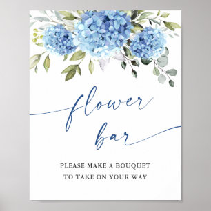 Elegant Blue Hydrangea Flower Bar Bridal Shower Poster