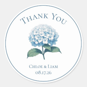 Elegant Blue Hydrangea Flower Wedding Thank You Classic Round Sticker