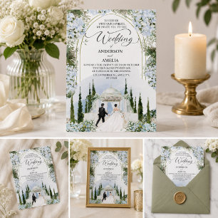 Elegant Blue Hydrangea Garden Wedding Watercolor Invitation