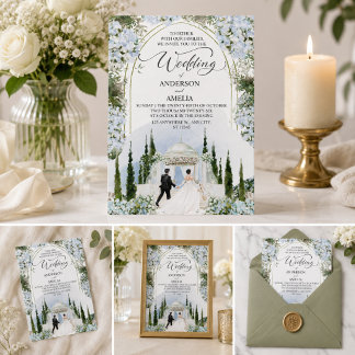 Elegant Blue Hydrangea Garden Wedding Watercolor Invitation