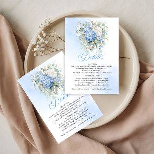 Elegant Blue Hydrangea Gold Wedding details card