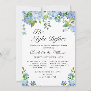 Elegant Blue Hydrangea Greenery Rehearsal Dinner Invitation