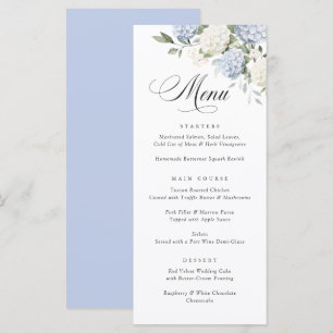 Elegant Blue Hydrangea Greenery Wedding Menu