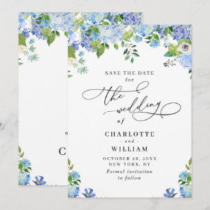 Elegant Blue Hydrangea Greenery Wedding Save The Date
