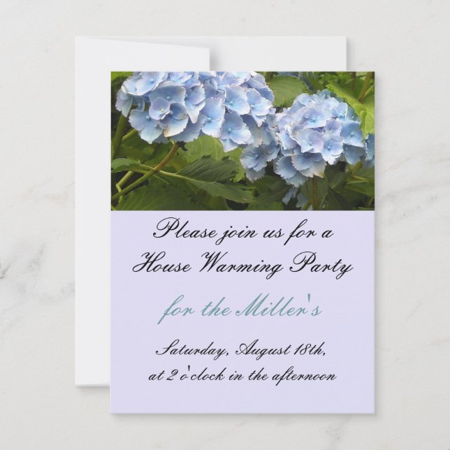 Elegant Blue Hydrangea House Warming Invitation (Front)