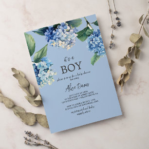 Elegant Blue Hydrangea It's A Boy Baby Shower Invitation