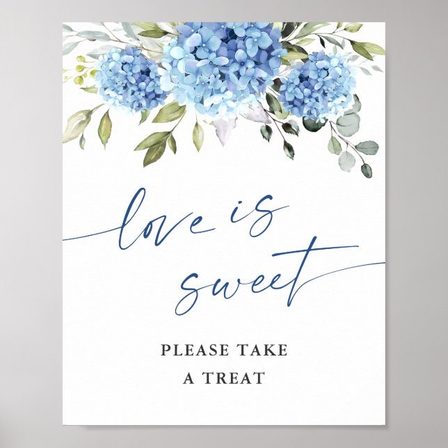 Elegant Blue Hydrangea Love is Sweet Wedding Poster (Front)