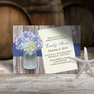 Elegant Blue Hydrangea & Mason Jar Bridal Shower Invitation