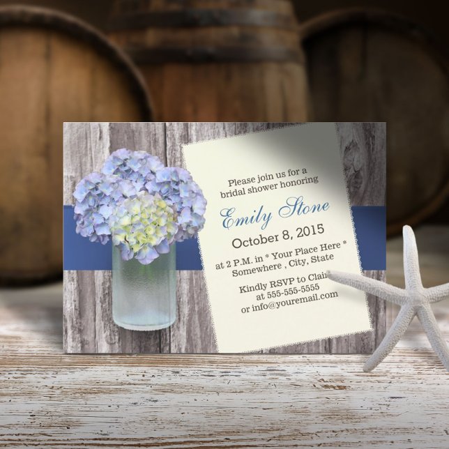 Elegant Blue Hydrangea & Mason Jar Bridal Shower Invitation (Creator Uploaded)