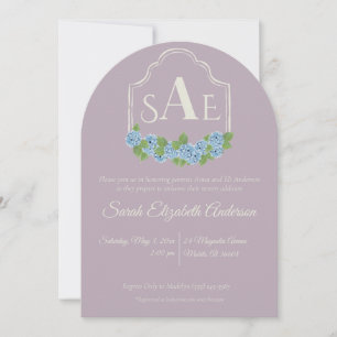 Elegant Blue Hydrangea Monogram Crest Baby Shower  Invitation