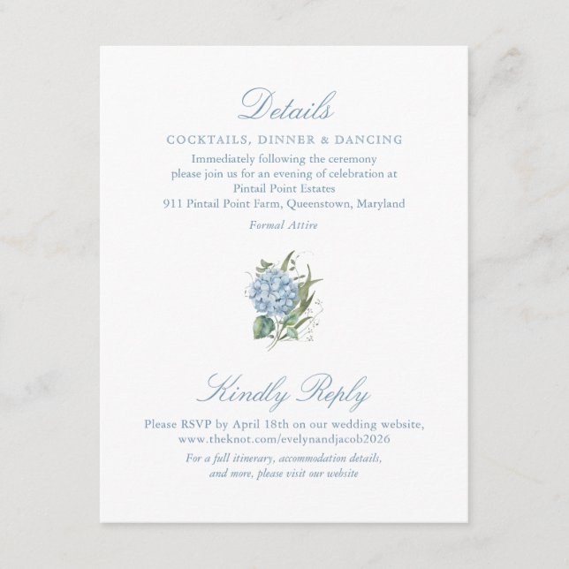 Elegant Blue Hydrangea Monogram Enclosure Card (Front)