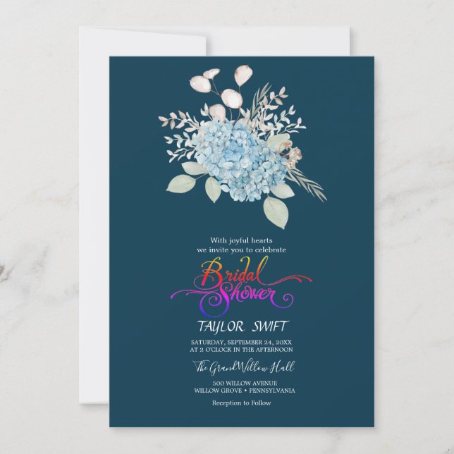 Elegant Blue Hydrangea | Navy Bridal Shower  Invitation (Front)