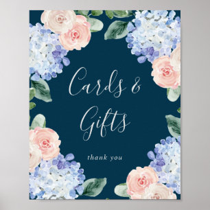 Elegant Blue Hydrangea Navy Cards and Gifts Sign