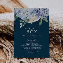 Elegant Blue Hydrangea Navy It's A Boy Baby Shower