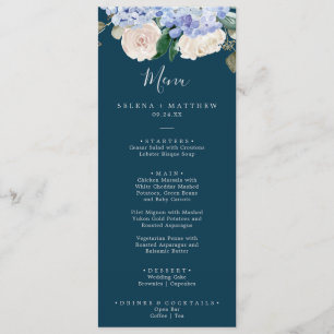 Elegant Blue Hydrangea   Navy Wedding Dinner Menu