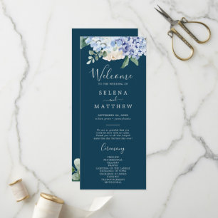 Elegant Blue Hydrangea Navy Wedding Program Programme