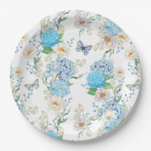 Elegant Blue Hydrangea Paper Plate