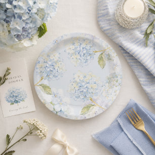 Elegant Blue Hydrangea Paper Plates