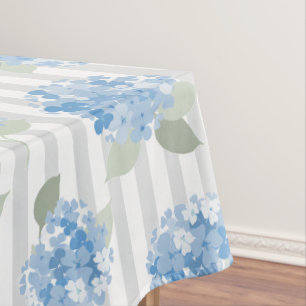 Elegant Blue Hydrangea Pattern Grey Stripe  Tablecloth