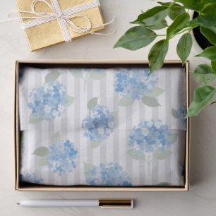 Elegant Blue Hydrangea Pattern Grey Stripe  Tissue Paper