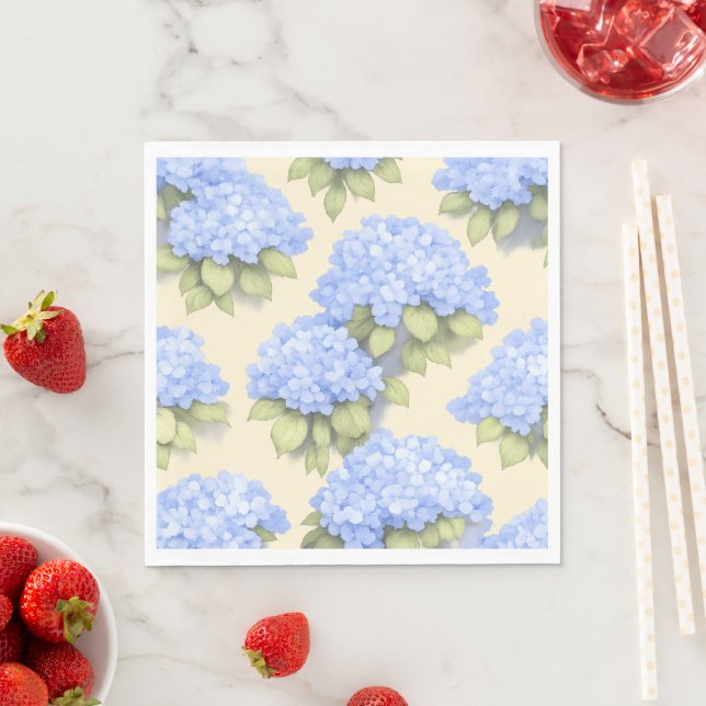 Elegant Blue Hydrangea Pattern Paper Table Napkins (Insitu)