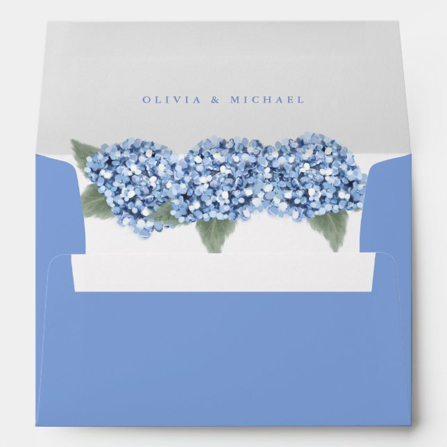 Elegant Blue Hydrangea Return Address on Back Flap Envelope (Back (Bottom))
