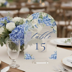 Elegant Blue Hydrangea Roses Wedding Table Number