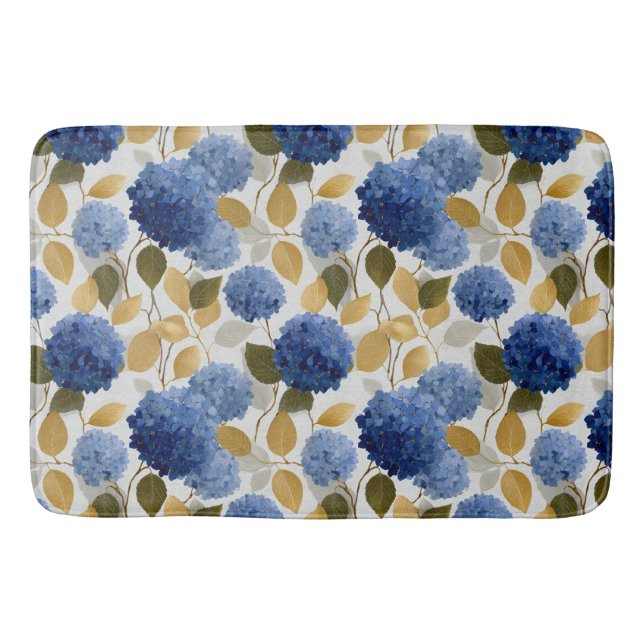  Elegant Blue Hydrangea Seamless Pattern Bath Mat (Front)
