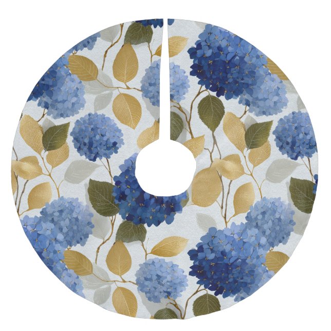  Elegant Blue Hydrangea Seamless Pattern Brushed Polyester Tree Skirt (Front)