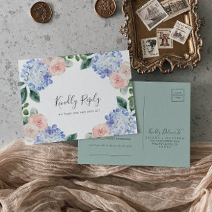 Elegant Blue Hydrangea Song Request RSVP Postcard