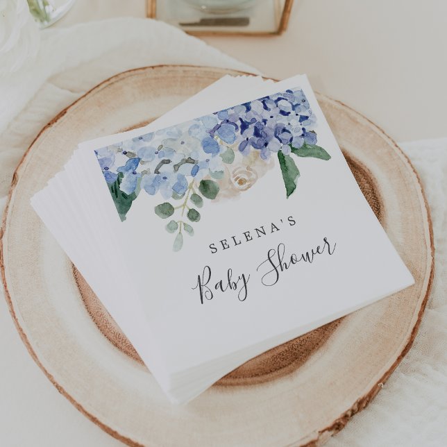 Elegant Blue Hydrangea Spring Floral Baby Shower Napkin (Elegant Blue Hydrangea Spring Floral Baby Shower Napkins)