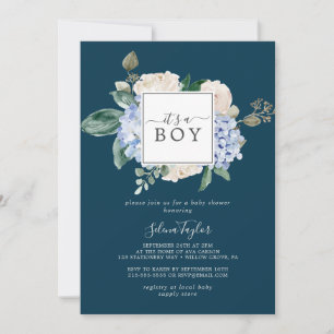 Elegant Blue Hydrangea Square Frame It's A Boy Invitation