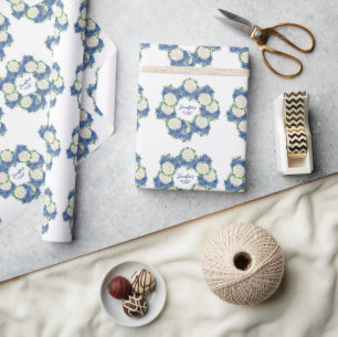 Elegant Blue Hydrangea Summer Spring Baby Shower Wrapping Paper
